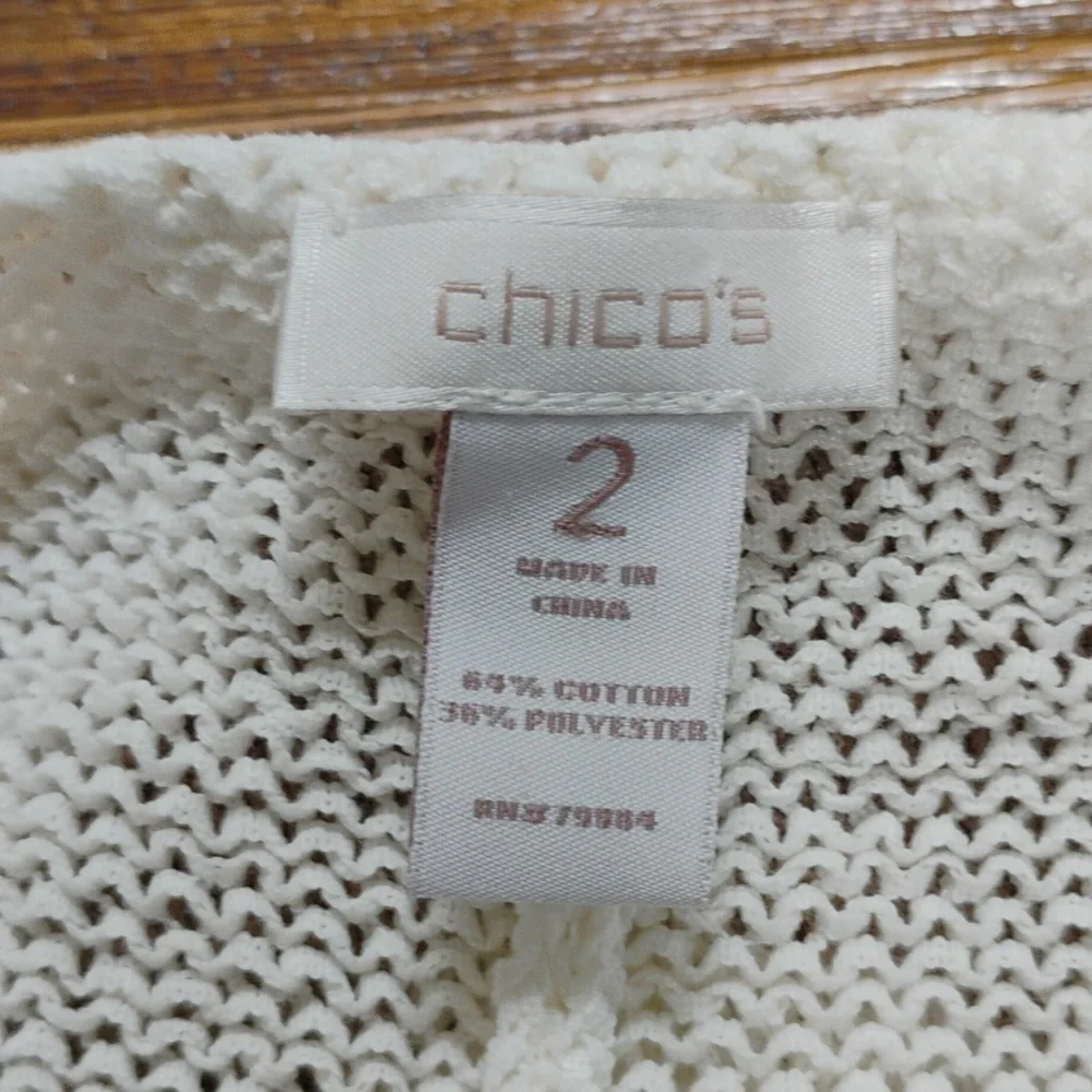Chicos Loose Weave Tunic Sweater Raglan Sleeves Size 2 Lightweight 3/4 Sleeves - Picture 5 of 7
